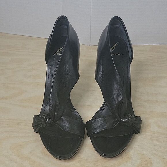 Brian Atwood Chryssa Leather Black Sandal Heel 6/36 Size - Picture 2 of 9
